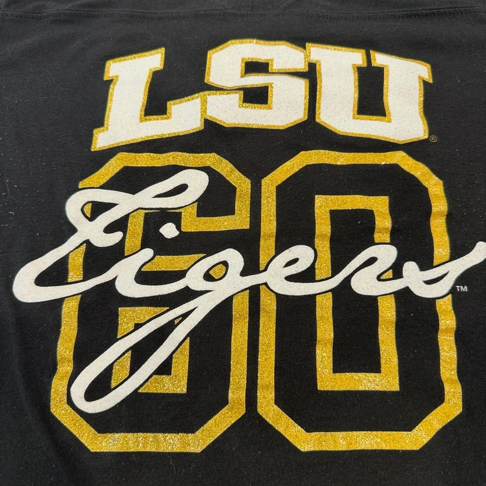 Soffe LSU Tigers Womens Black V-Neck Jersey T-Shirt Glitter Louisiana Ste Large